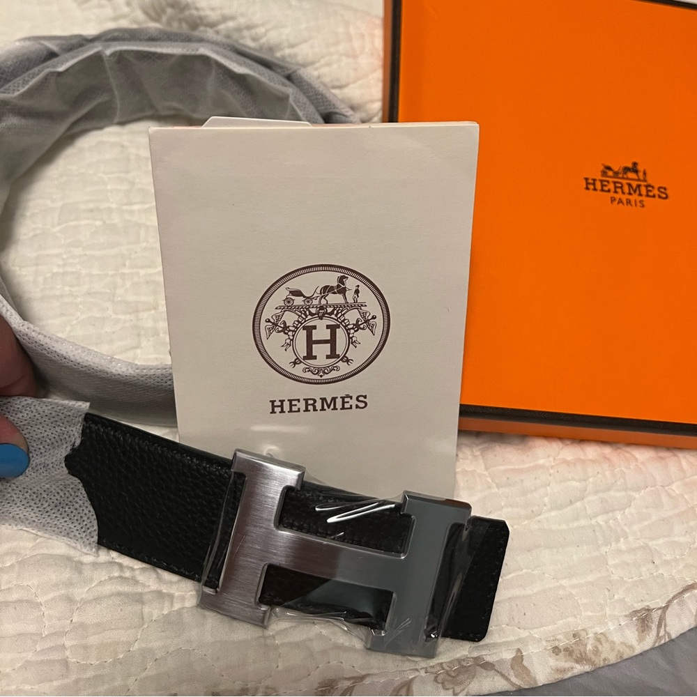 Hermes black leather belt
